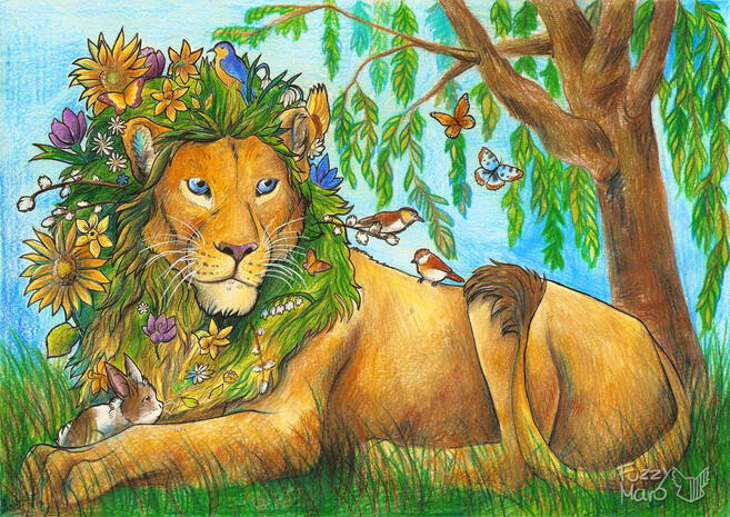A mane full of flowers (colored pencils)