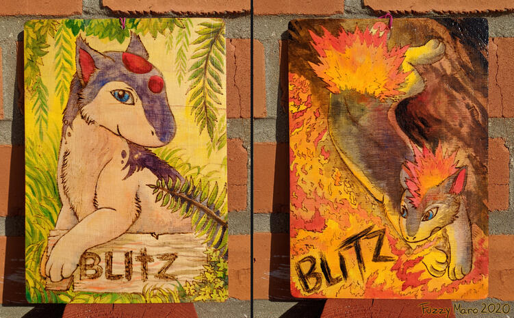 Quilava-pyrography badge