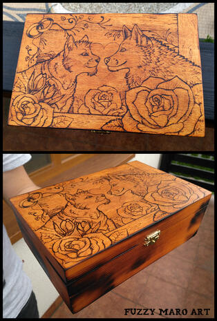 Big box with burned art