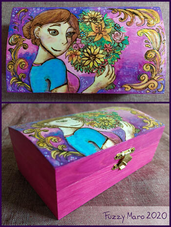 Art burned on box and painted